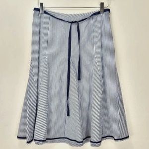 Talbots Midi Skirt Size 4 Striped A-Line Flowy Side Zip Blue White